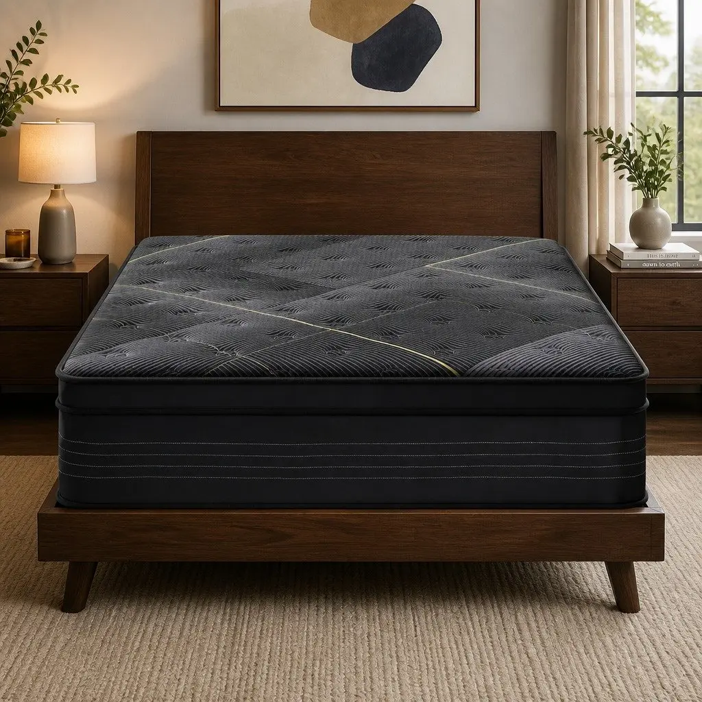 Queen Mattress Medium Firm 35cm Hybrid Pocket Spring Foam Black