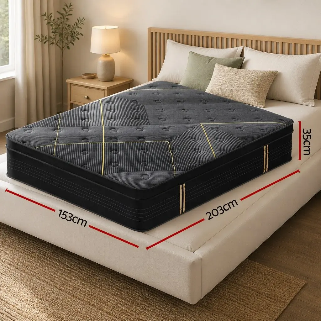 Queen Mattress Medium Firm 35cm Hybrid Pocket Spring Foam Black