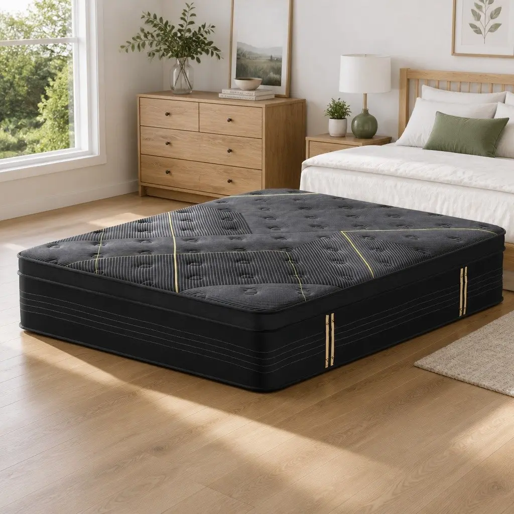Queen Mattress Medium Firm 35cm Hybrid Pocket Spring Foam Black