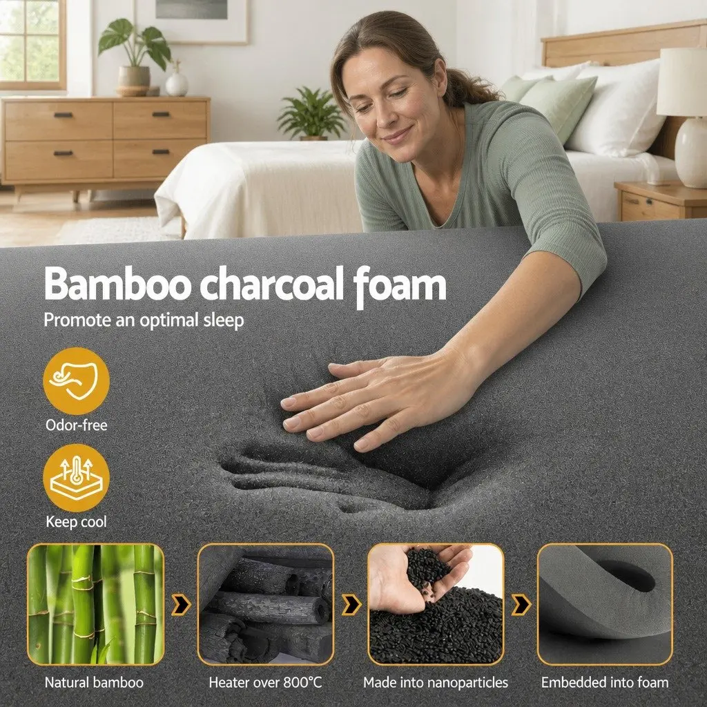 Queen Mattress Medium Firm 35cm Hybrid Pocket Spring Foam Black