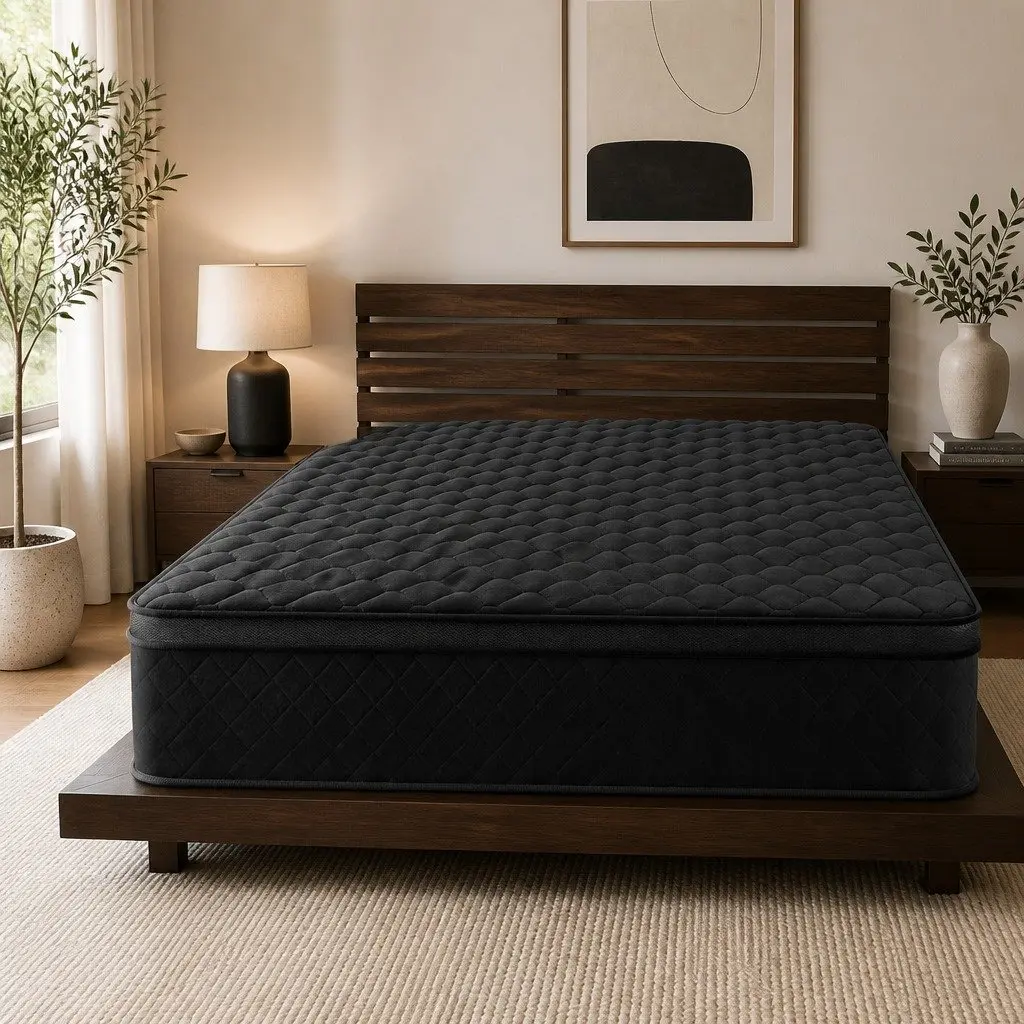 King Size Mattress Medium Firm 34cm Black Euro Top 5-Zone Pocket Spring