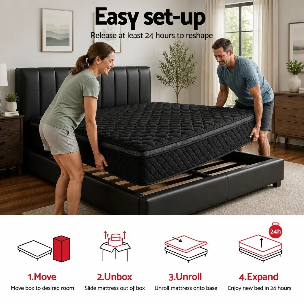 King Size Mattress Medium Firm 34cm Black Euro Top 5-Zone Pocket Spring