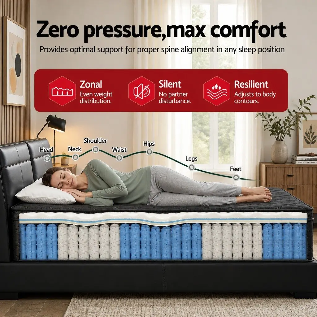 King Size Mattress Medium Firm 34cm Black Euro Top 5-Zone Pocket Spring