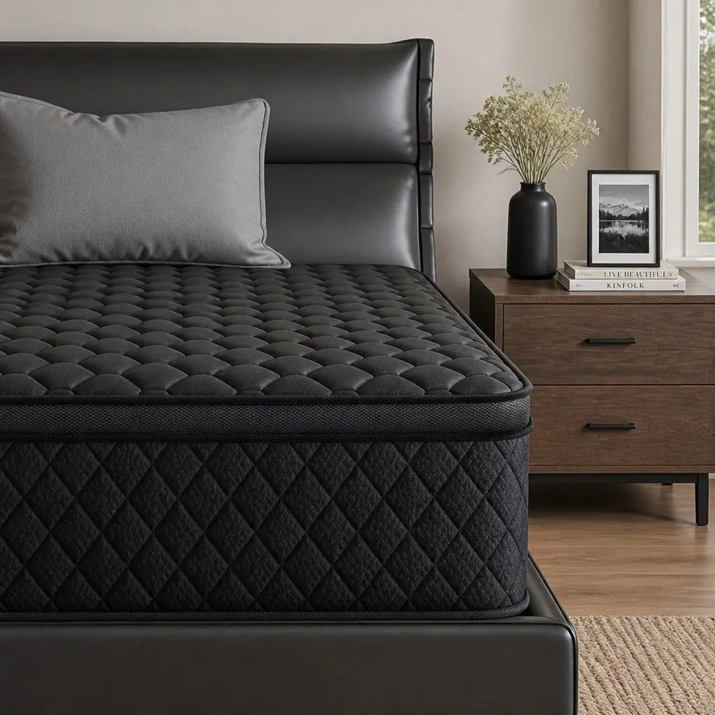 King Single Mattress 34cm Euro Top 5-Zone Pocket Spring Black Medium Firm