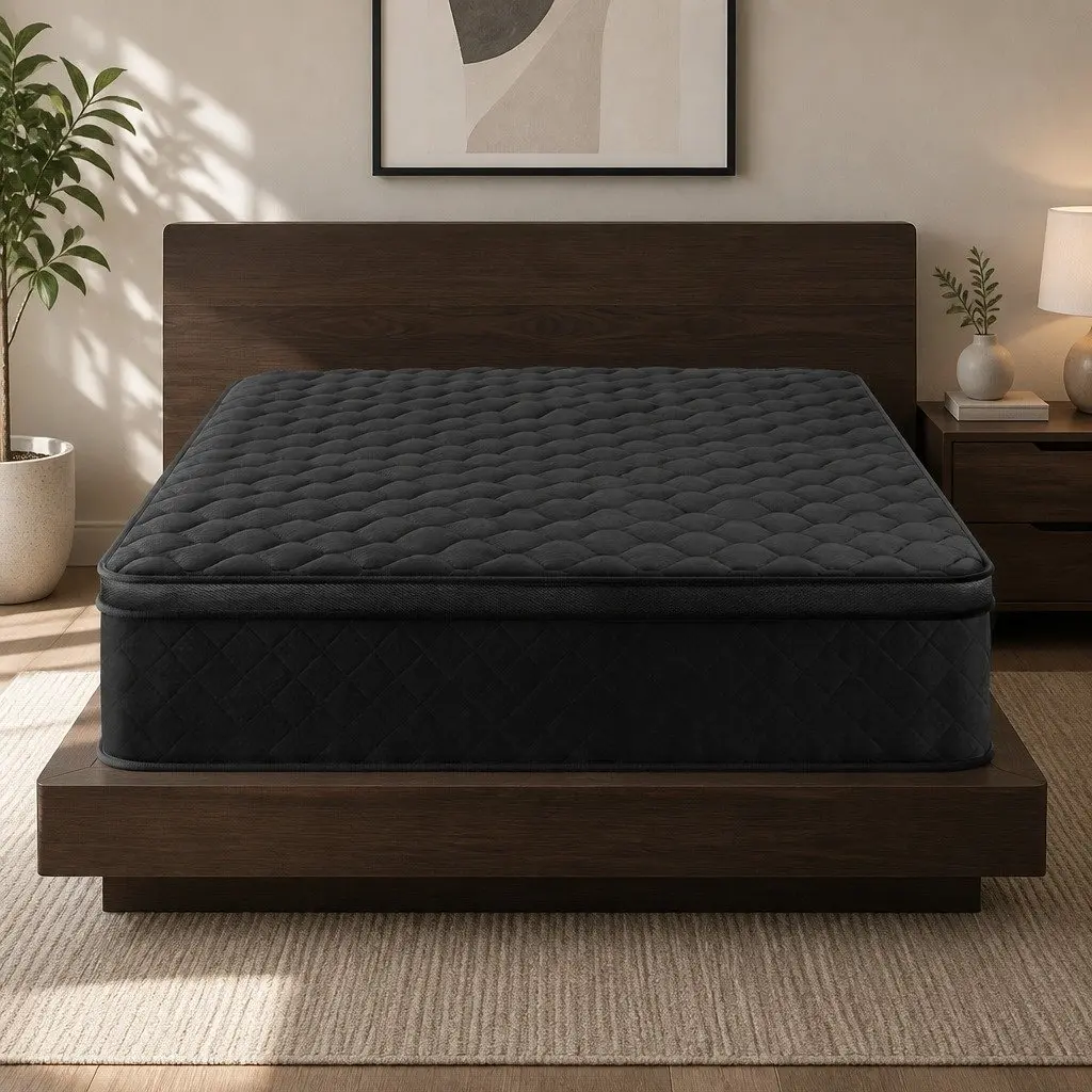 King Single Mattress 34cm Euro Top 5-Zone Pocket Spring Black Medium Firm