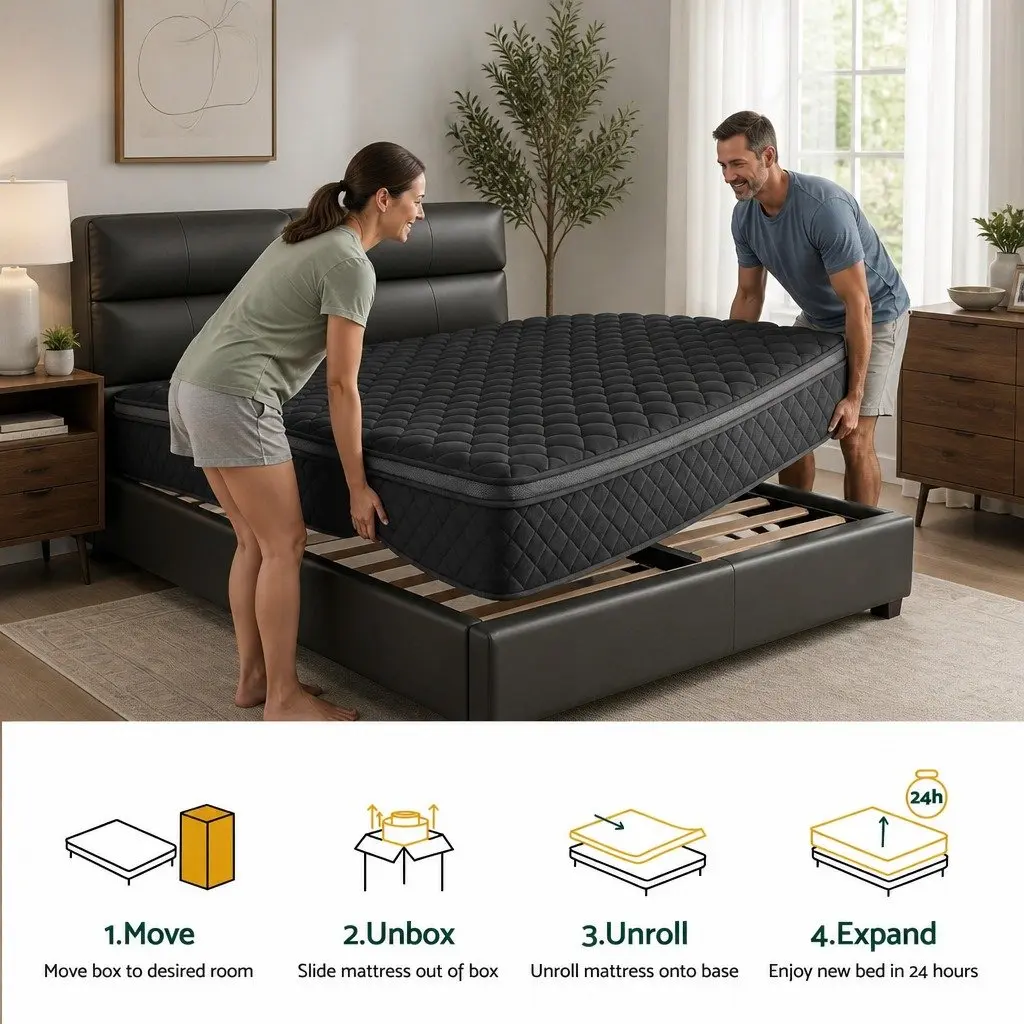 Queen Mattress 34cm Euro Top 5-Zone Pocket Spring Medium Firm Black Bed