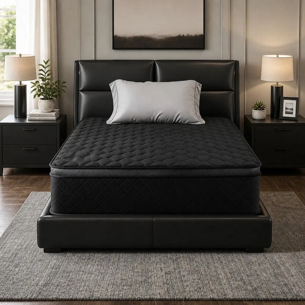 Single Mattress Medium Firm 34cm Euro Top Black 5-Zone Pocket Spring Support