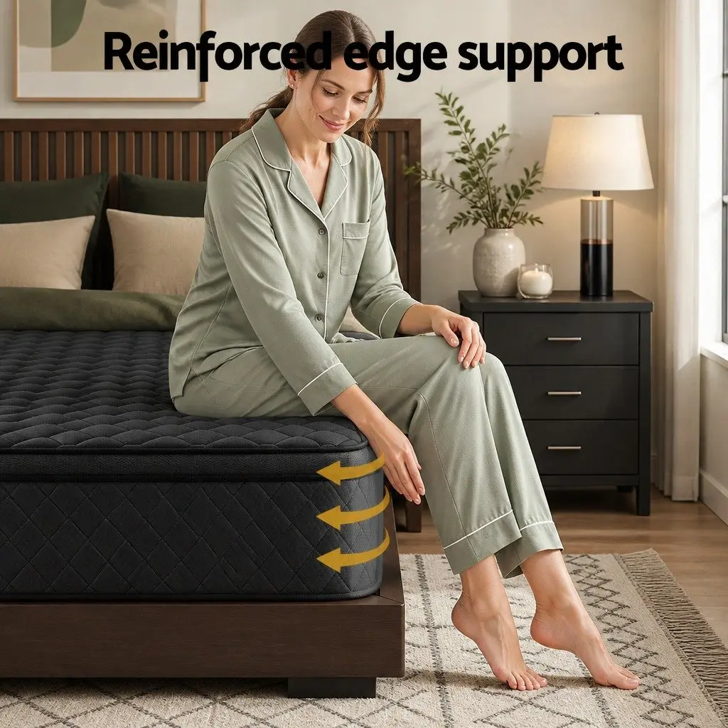 Single Mattress Medium Firm 34cm Euro Top Black 5-Zone Pocket Spring Support