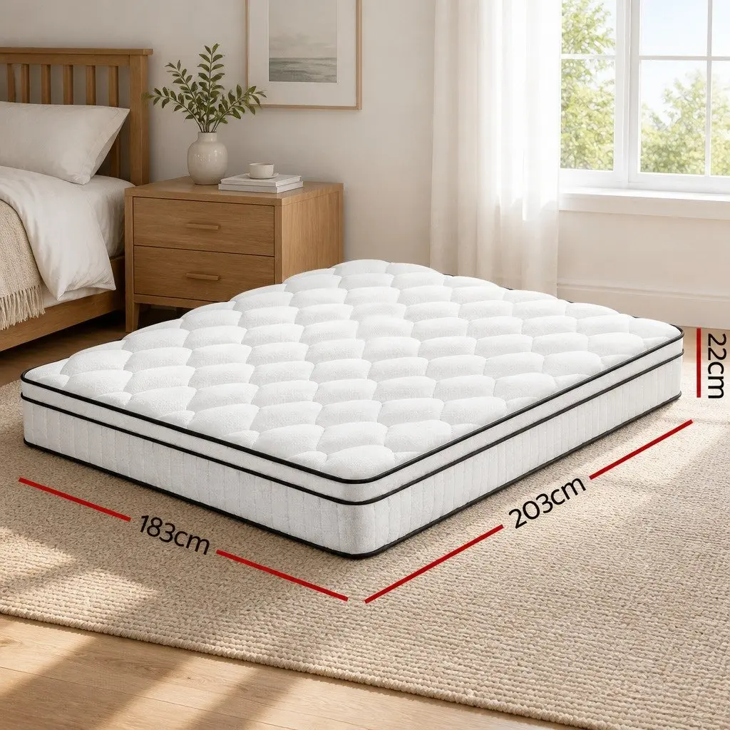 King Size Mattress Medium Firm 22cm Euro Top White