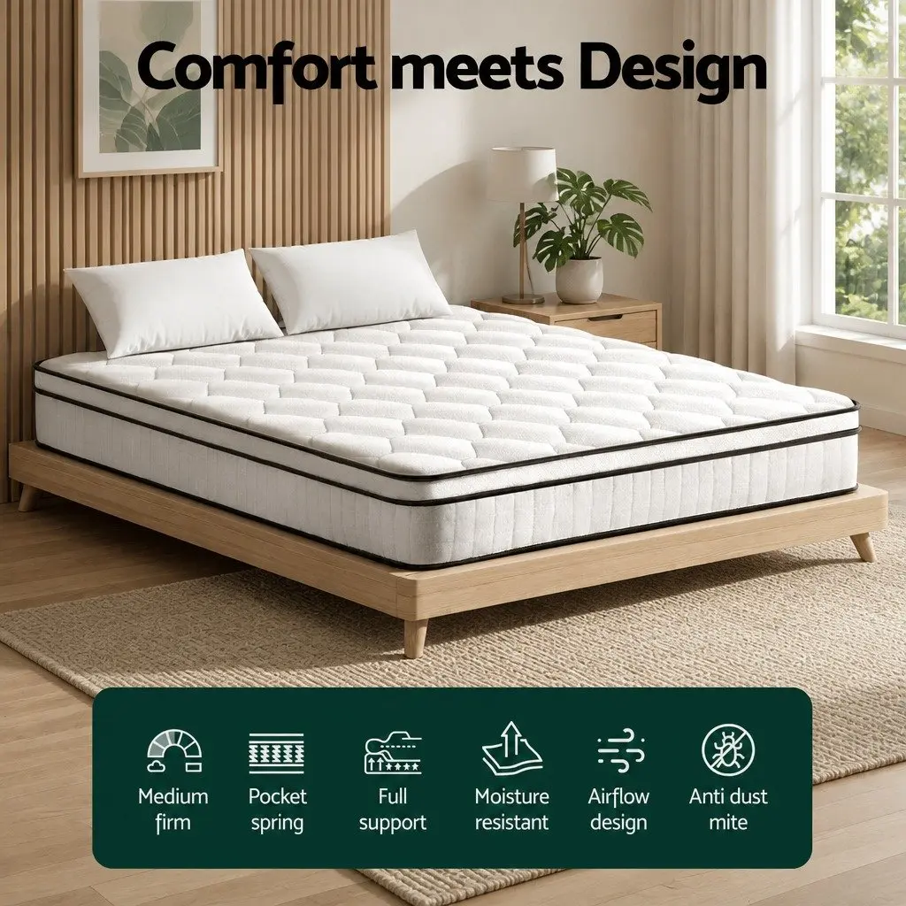 King Size Mattress Medium Firm 22cm Euro Top White