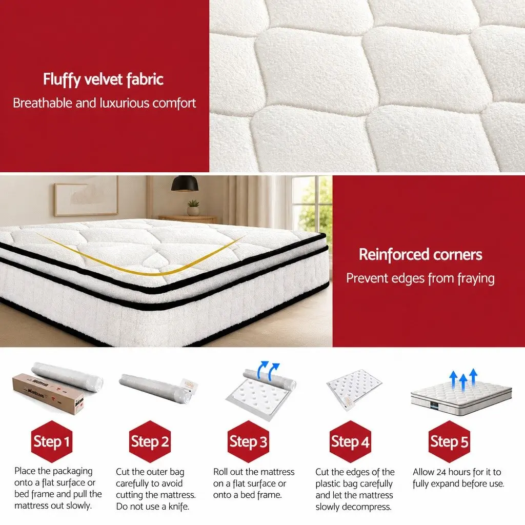 King Size Mattress Medium Firm 22cm Euro Top White
