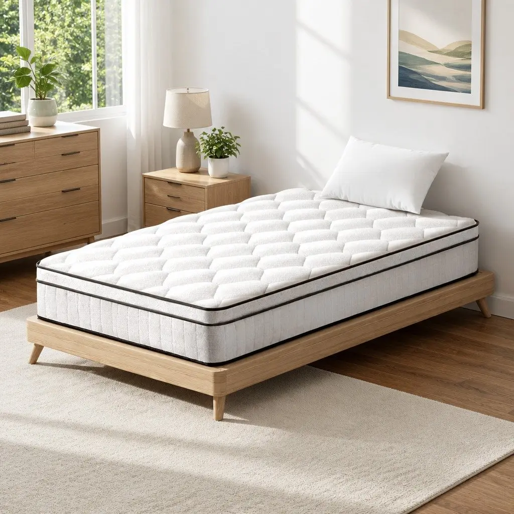 Euro Top Mattress King Single Medium Firm 22cm Pocket Spring Velvet White