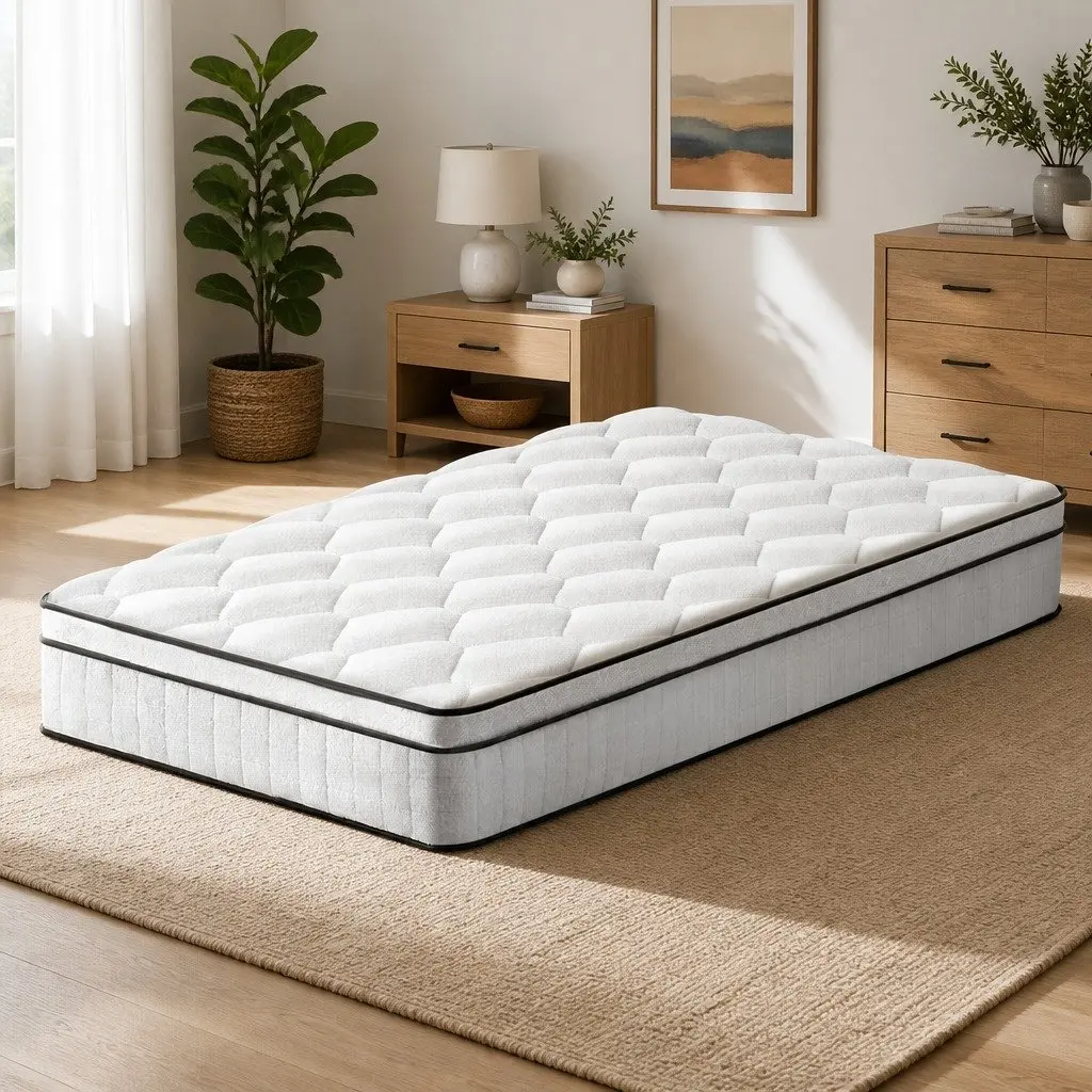 Euro Top Mattress King Single Medium Firm 22cm Pocket Spring Velvet White