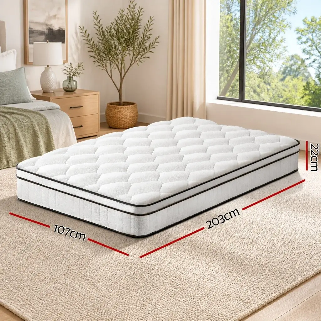 Euro Top Mattress King Single Medium Firm 22cm Pocket Spring Velvet White