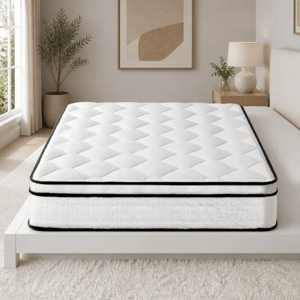 Euro Top Mattress King Single Medium Firm 22cm Pocket Spring Velvet White