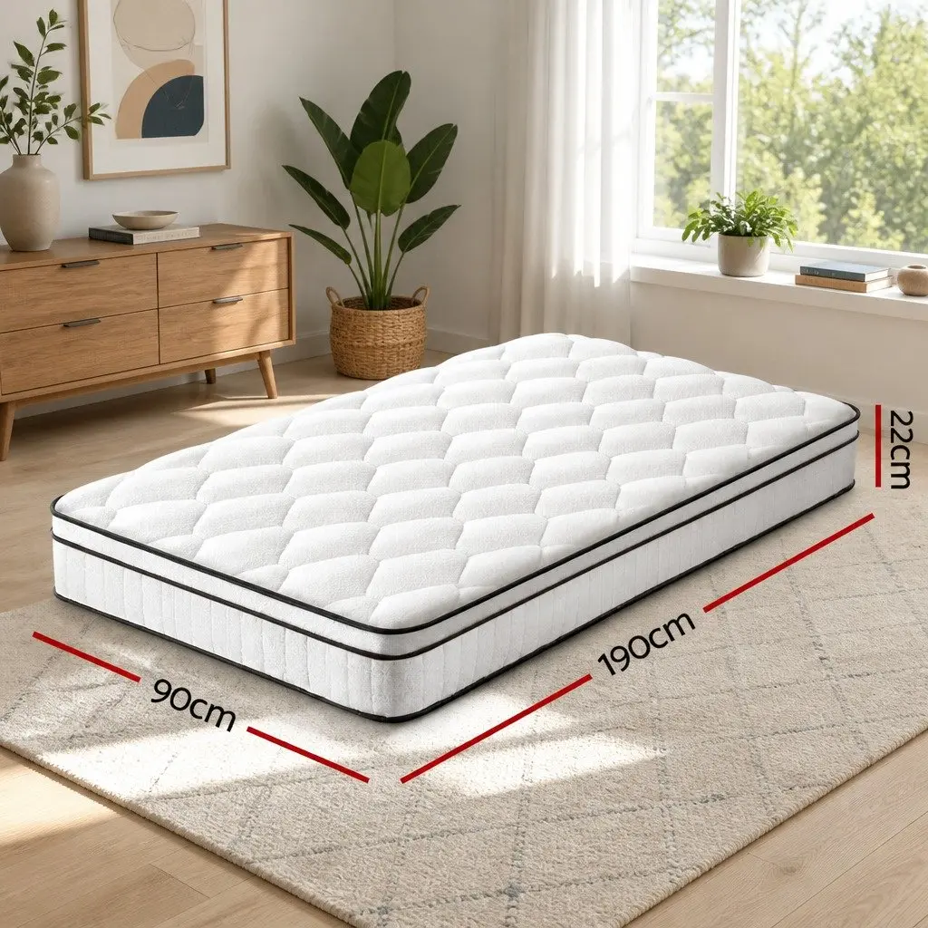 Single Mattress Medium Firm 22cm Euro Top Pocket Spring White