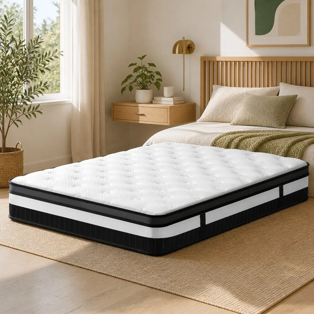 Double Mattress Medium Firm Support 30cm Pocket Spring Euro Top White