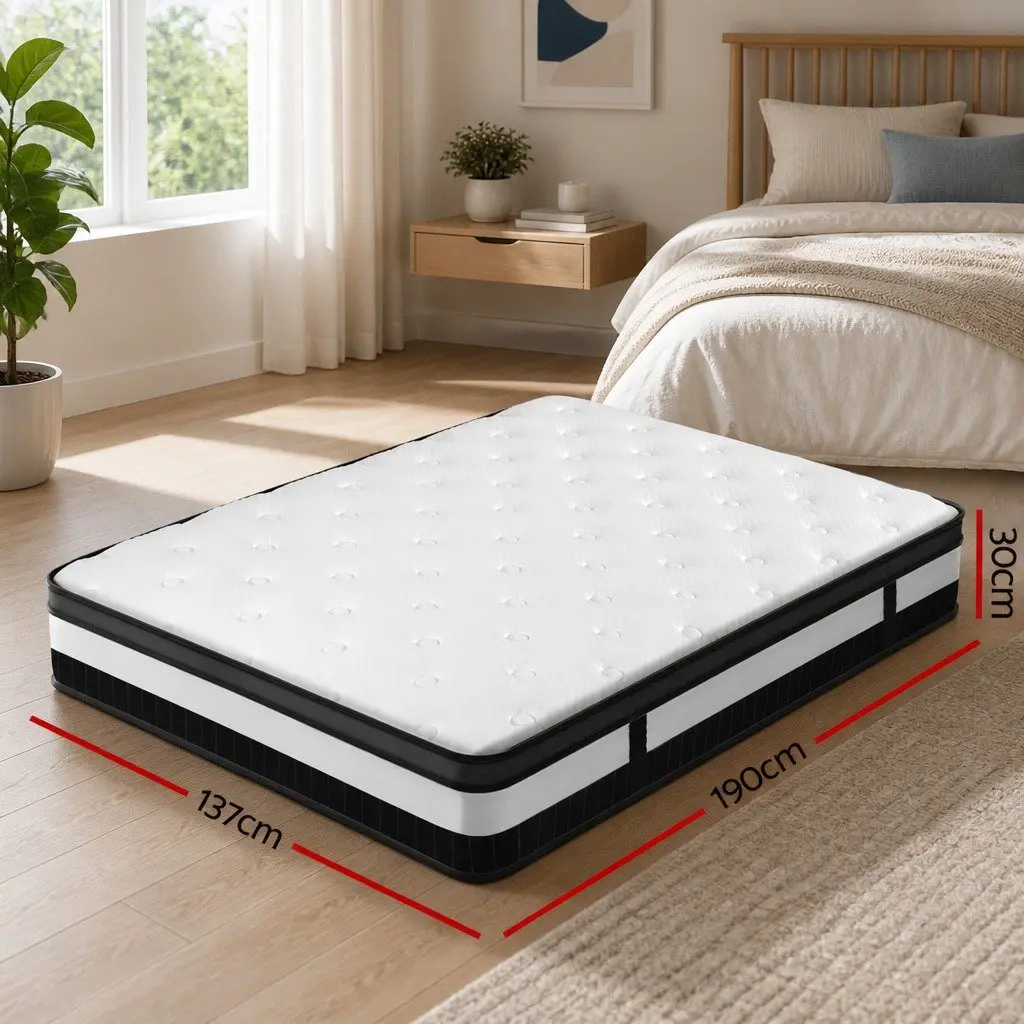 Double Mattress Medium Firm Support 30cm Pocket Spring Euro Top White