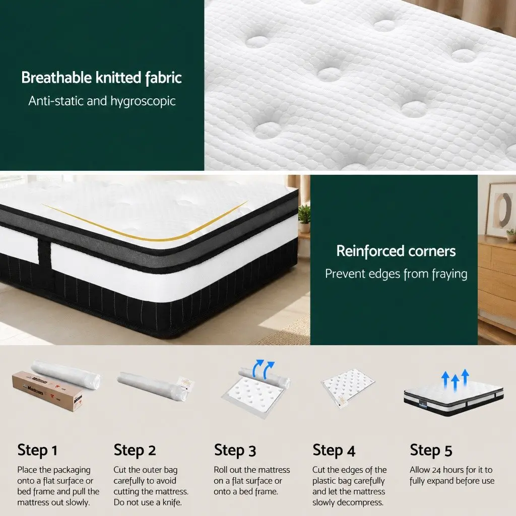 Double Mattress Medium Firm Support 30cm Pocket Spring Euro Top White