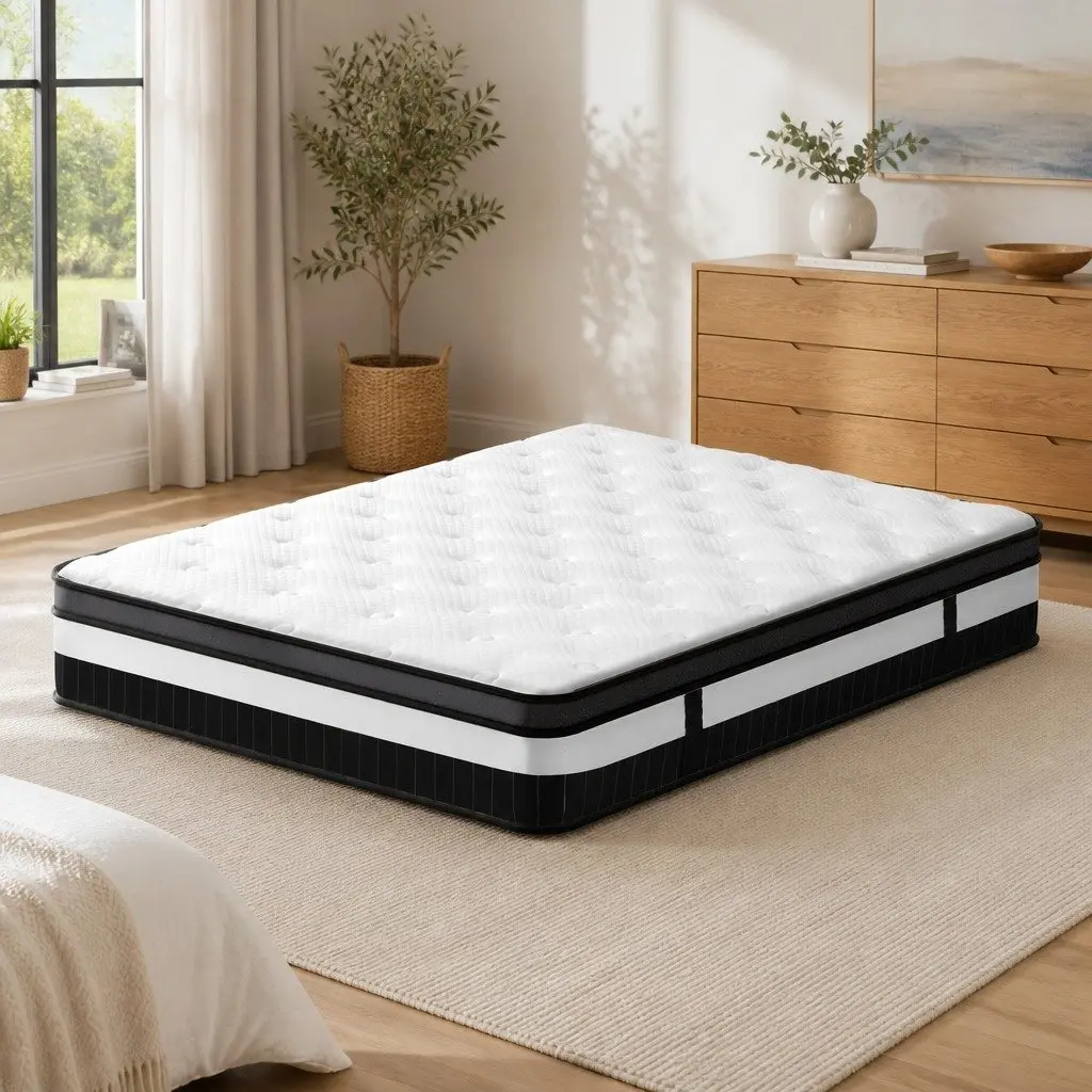 King Mattress Medium Firm Support 30cm Pocket Spring Euro Top White