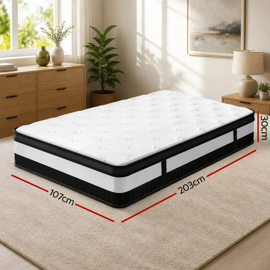 King Single Mattress 30cm Thick Medium Firm Euro Top Pocket Spring Sleep Bed