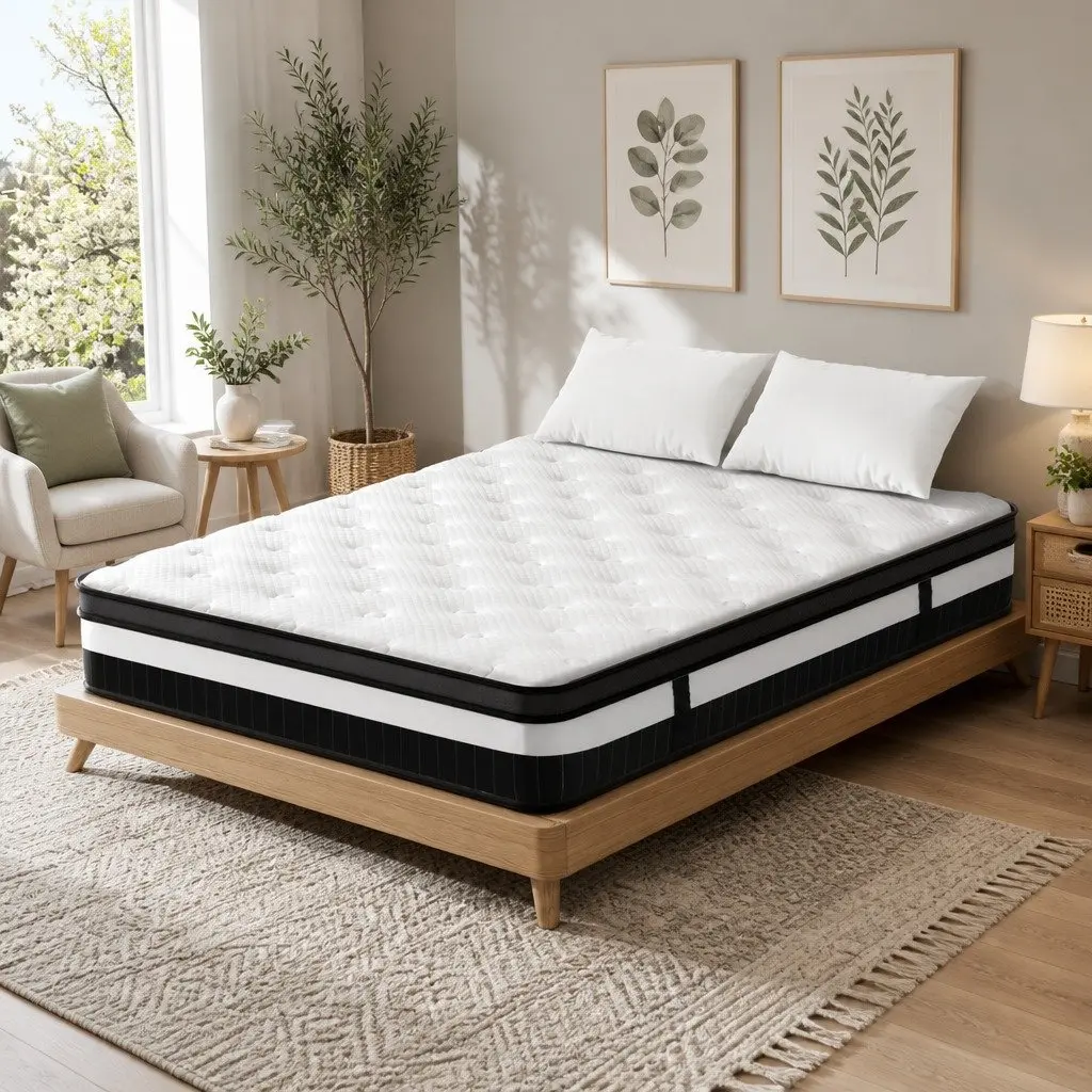 Queen Mattress Euro Top 30cm Medium Firm Pocket Spring White