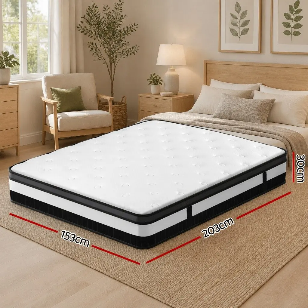 Queen Mattress Euro Top 30cm Medium Firm Pocket Spring White