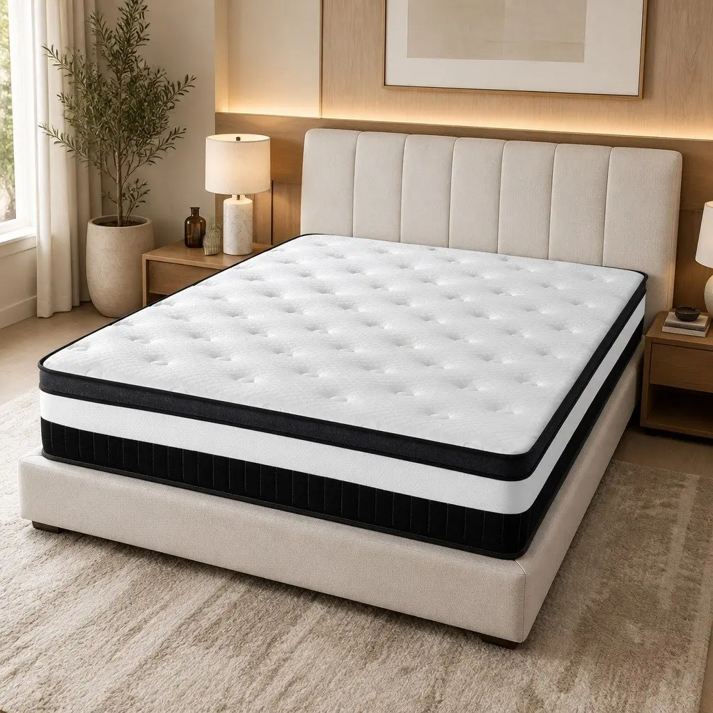 Queen Mattress Euro Top 30cm Medium Firm Pocket Spring White
