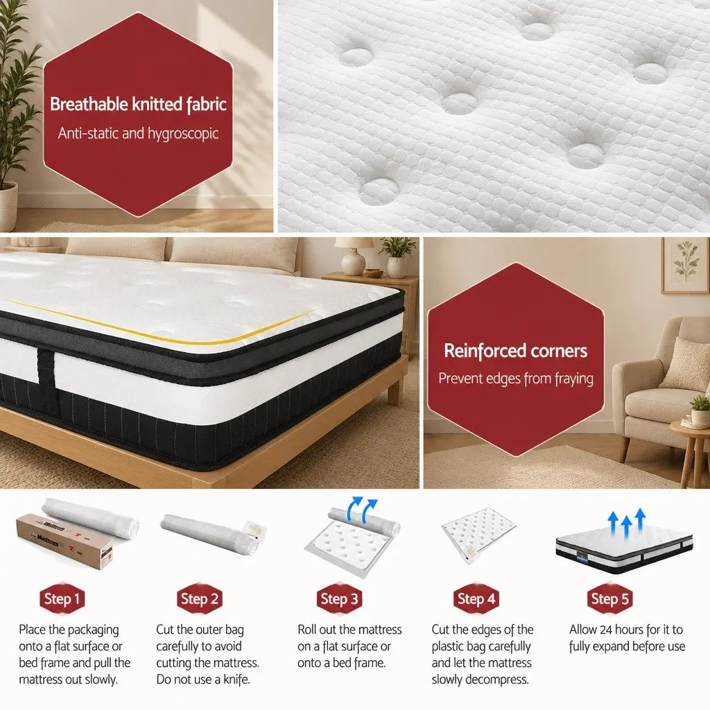 Queen Mattress Euro Top 30cm Medium Firm Pocket Spring White