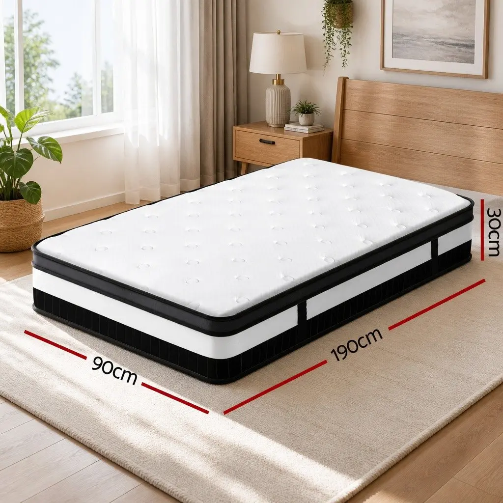 Single Mattress White Euro Top 30cm Medium-Firm Pocket Spring with Pressure Relief