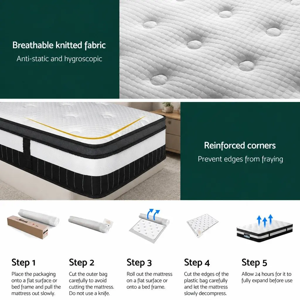 Single Mattress White Euro Top 30cm Medium-Firm Pocket Spring with Pressure Relief