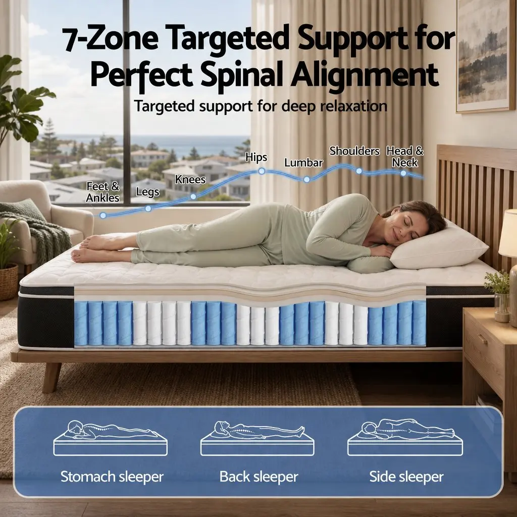 Double Mattress 35cm Firm 7-Zone Pocket Springs Copper Memory Foam Edge Support