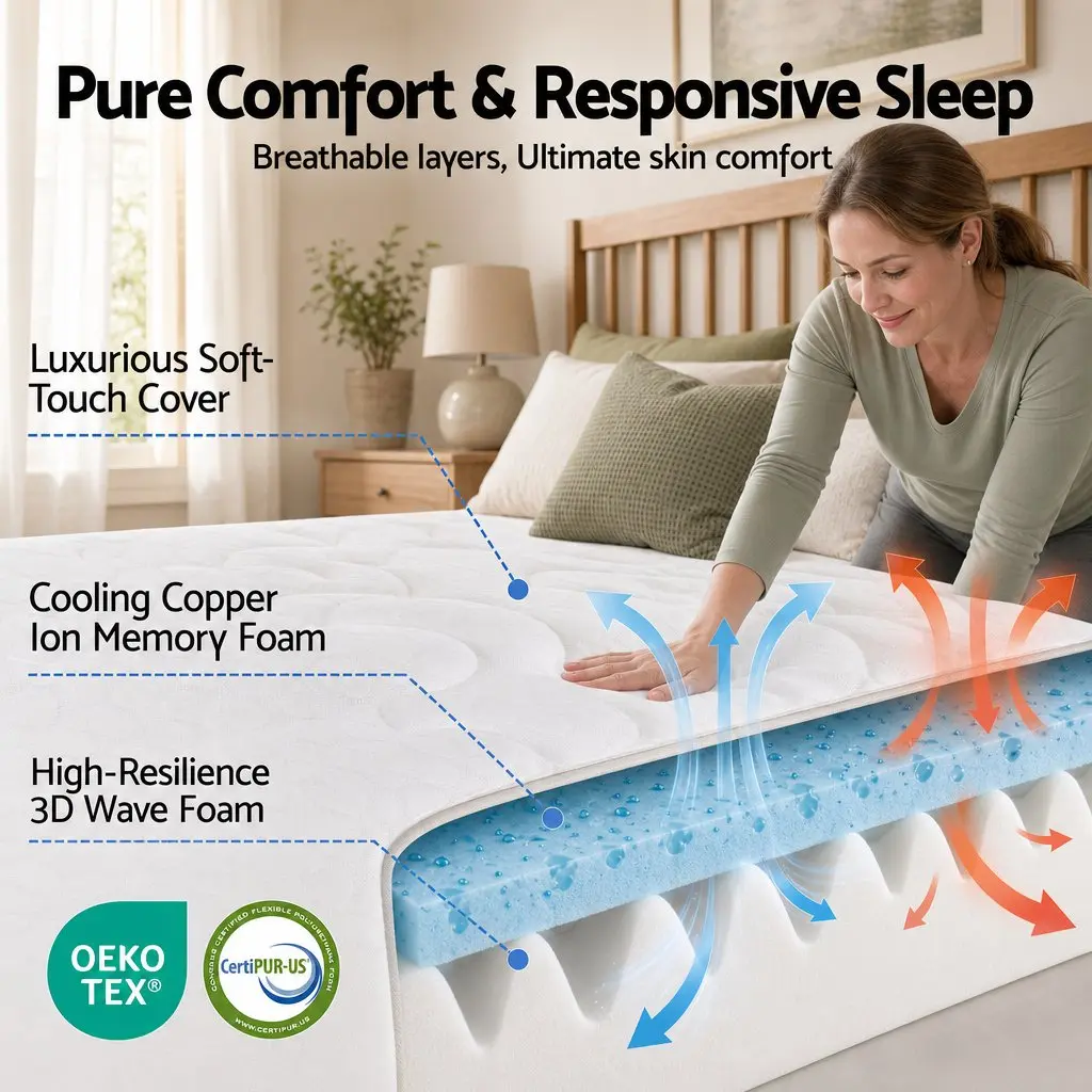Double Mattress 35cm Firm 7-Zone Pocket Springs Copper Memory Foam Edge Support