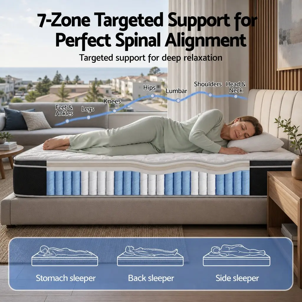 King Single Mattress Firm 35cm Copper Memory Foam 7-Zone Pocket Spring