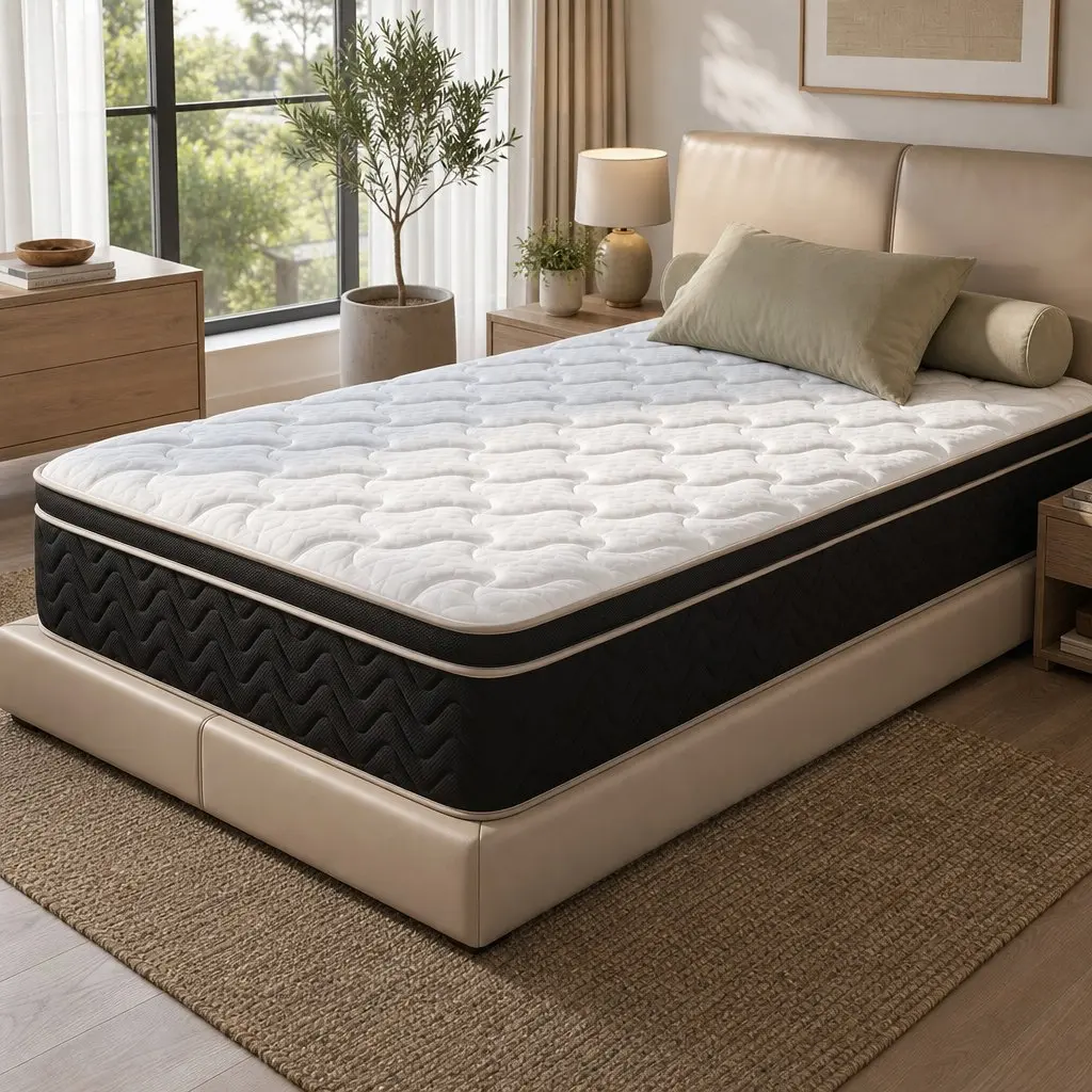 Single Mattress Firm 35cm Pocket Spring Euro Top Memory Foam Black White