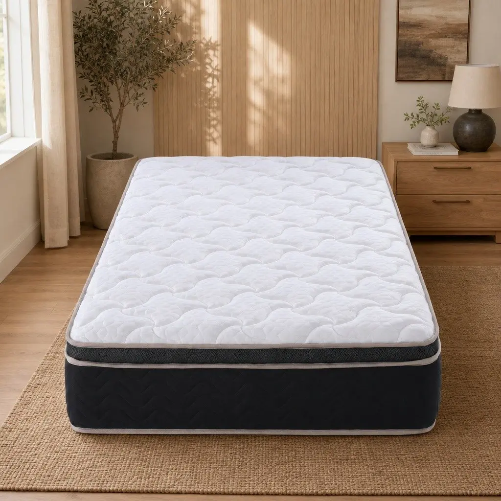 Single Mattress Firm 35cm Pocket Spring Euro Top Memory Foam Black White