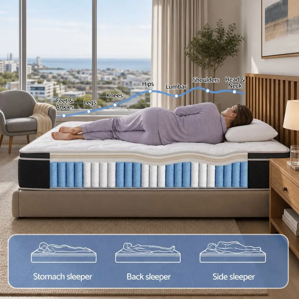 Single Mattress Firm 35cm Pocket Spring Euro Top Memory Foam Black White