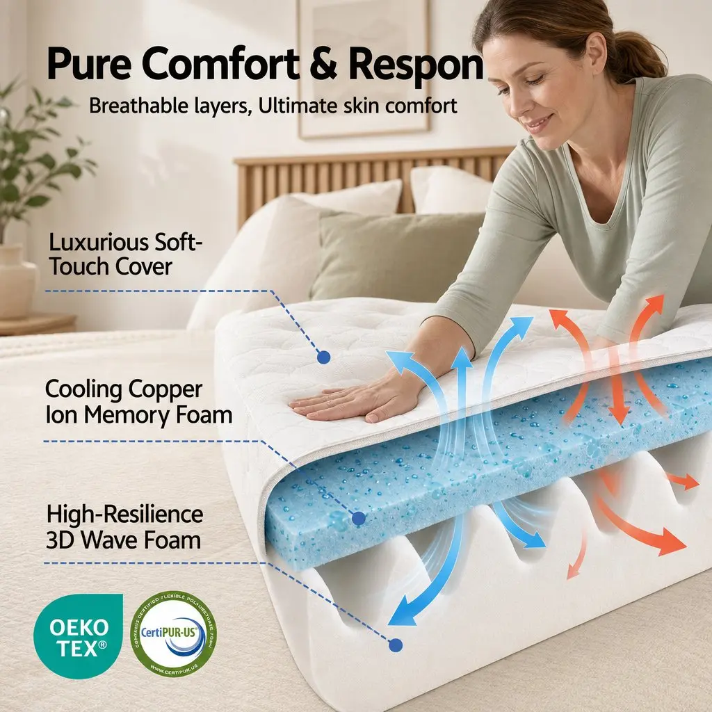 Single Mattress Firm 35cm Pocket Spring Euro Top Memory Foam Black White