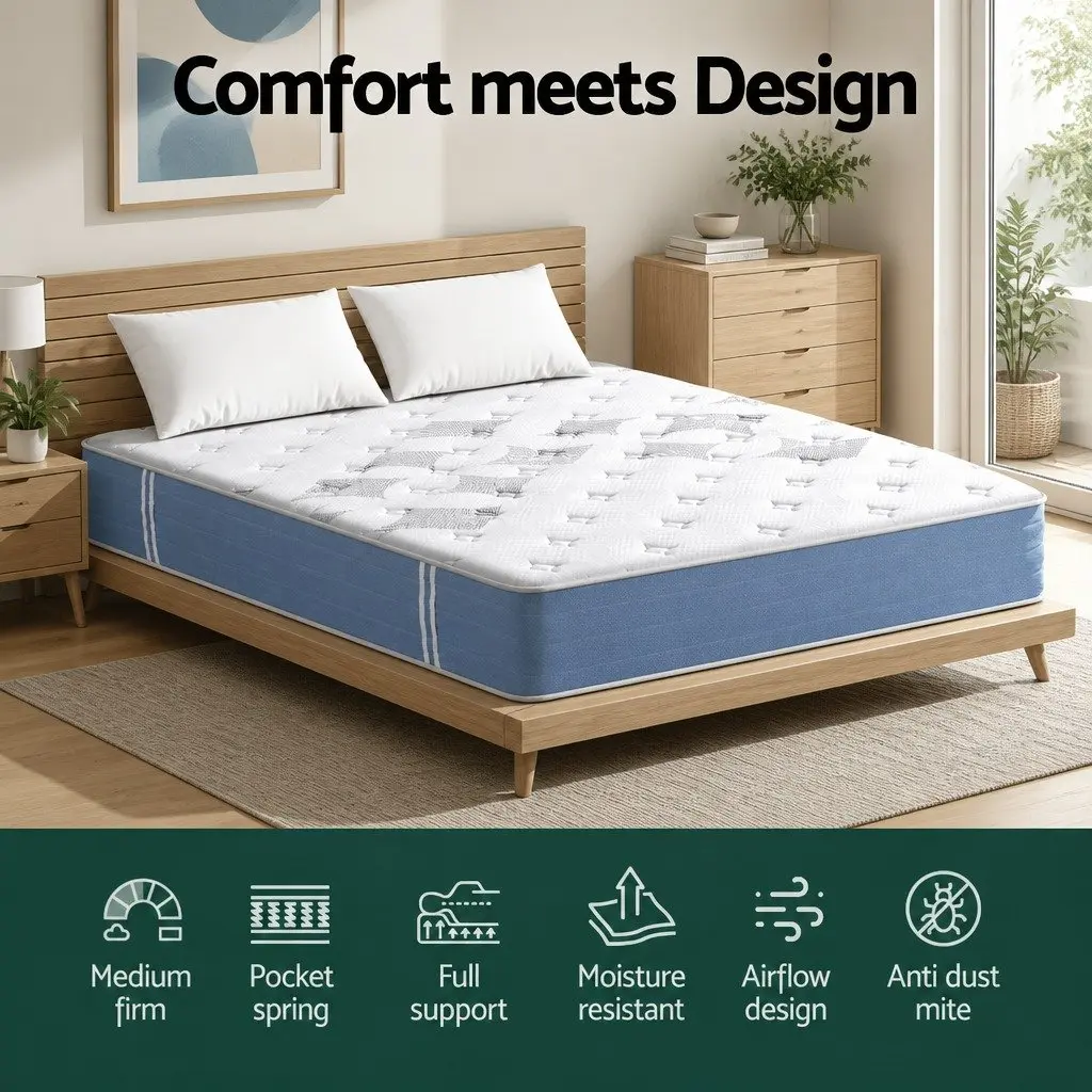 King Size Mattress 25cm Pocket Spring Medium Firm Euro Top Bed Sleep Support