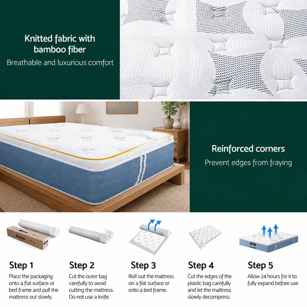 King Size Mattress 25cm Pocket Spring Medium Firm Euro Top Bed Sleep Support