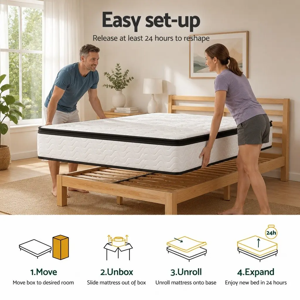 Double Mattress Medium Firm 30cm Pocket Spring Euro Top White
