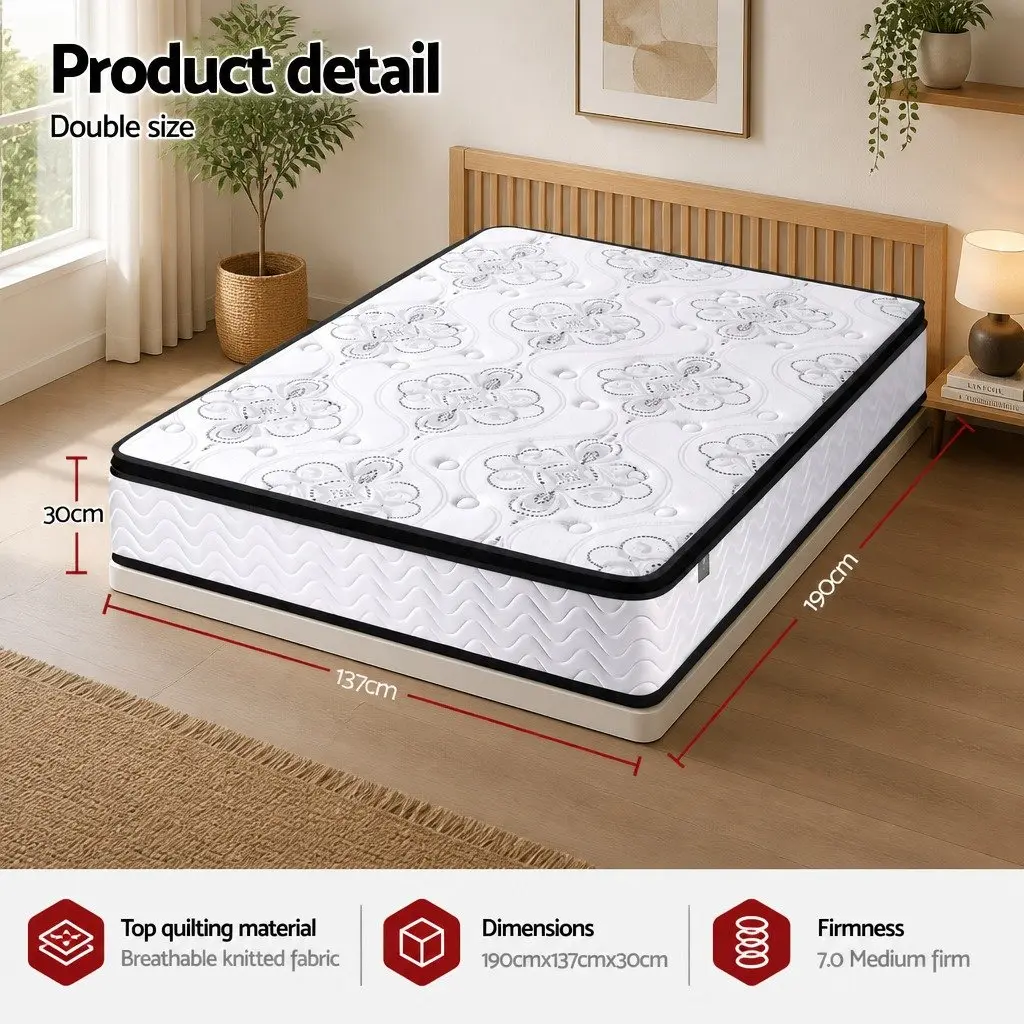 Double Mattress Medium Firm 30cm Pocket Spring Euro Top White