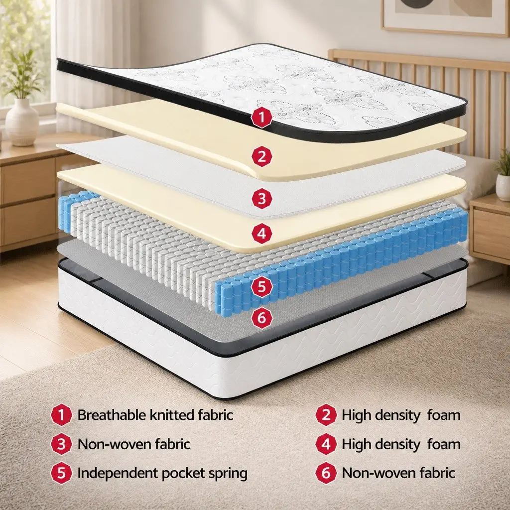 Double Mattress Medium Firm 30cm Pocket Spring Euro Top White
