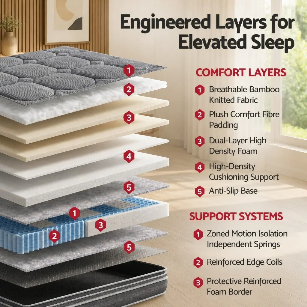 King Size Mattress 35cm Hybrid Pocket Spring Euro Top Mattress Grey