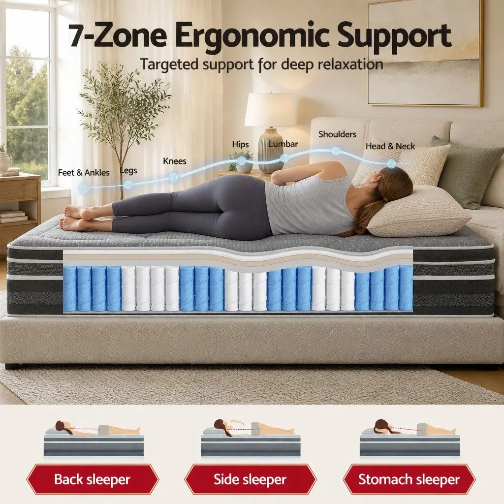 King Size Mattress 35cm Hybrid Pocket Spring Euro Top Mattress Grey