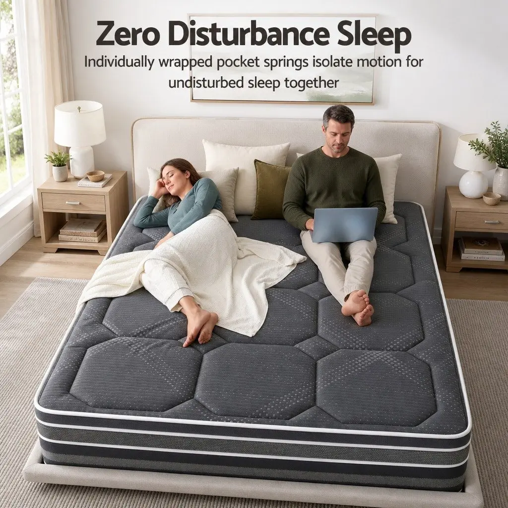 King Size Mattress 35cm Hybrid Pocket Spring Euro Top Mattress Grey