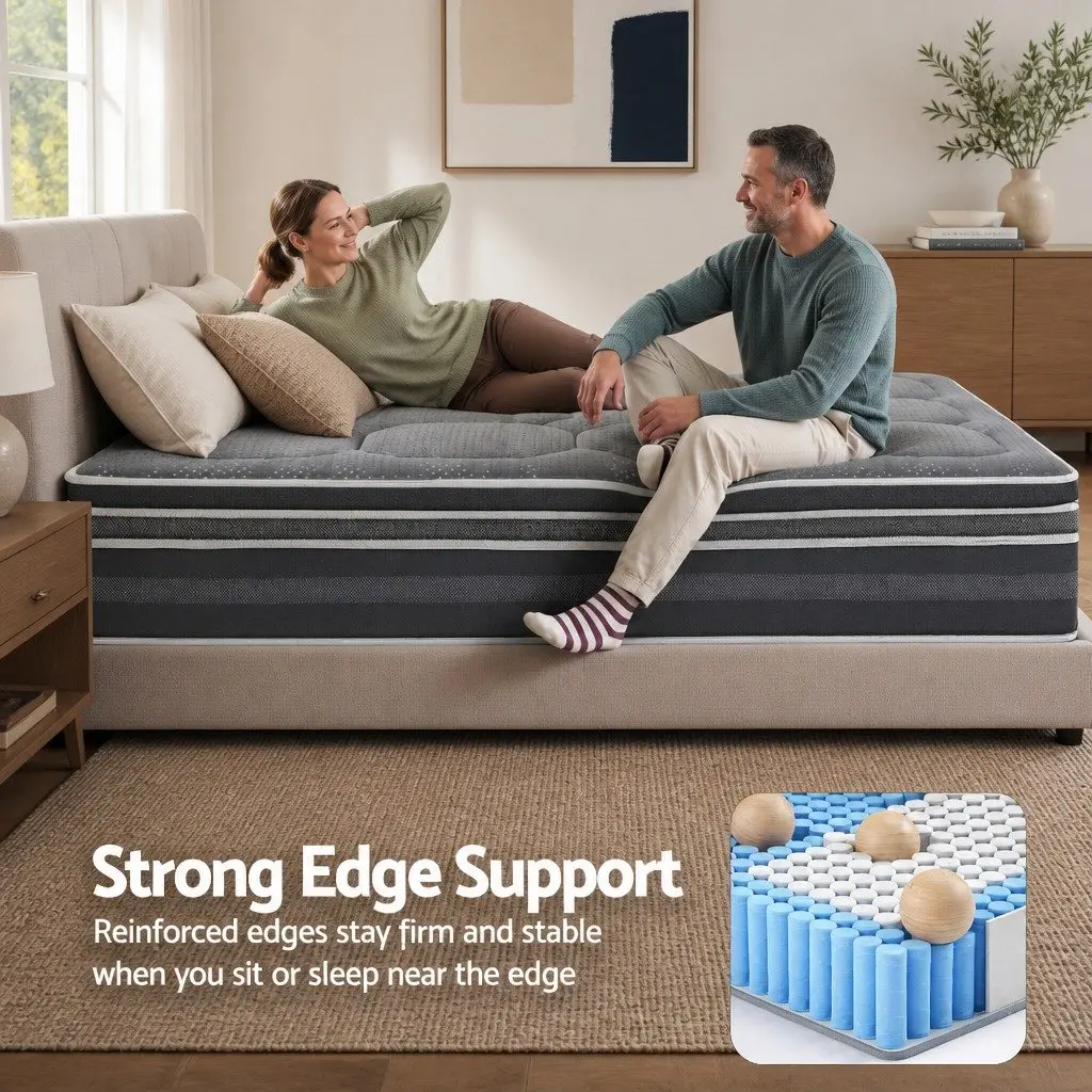 King Size Mattress 35cm Hybrid Pocket Spring Euro Top Mattress Grey