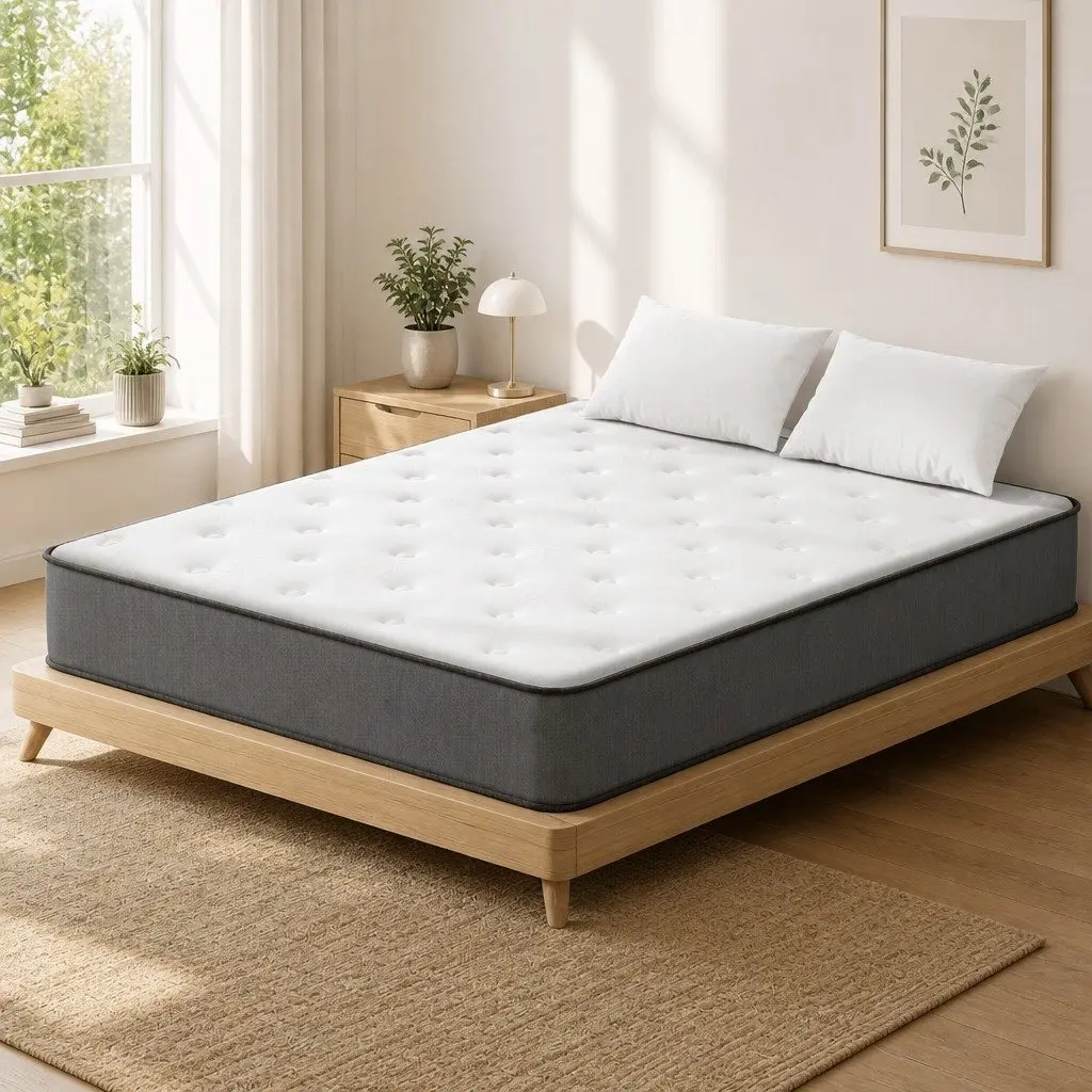 Double Mattress Extra Firm Support 23cm Tight Top Hypoallergenic Grey White