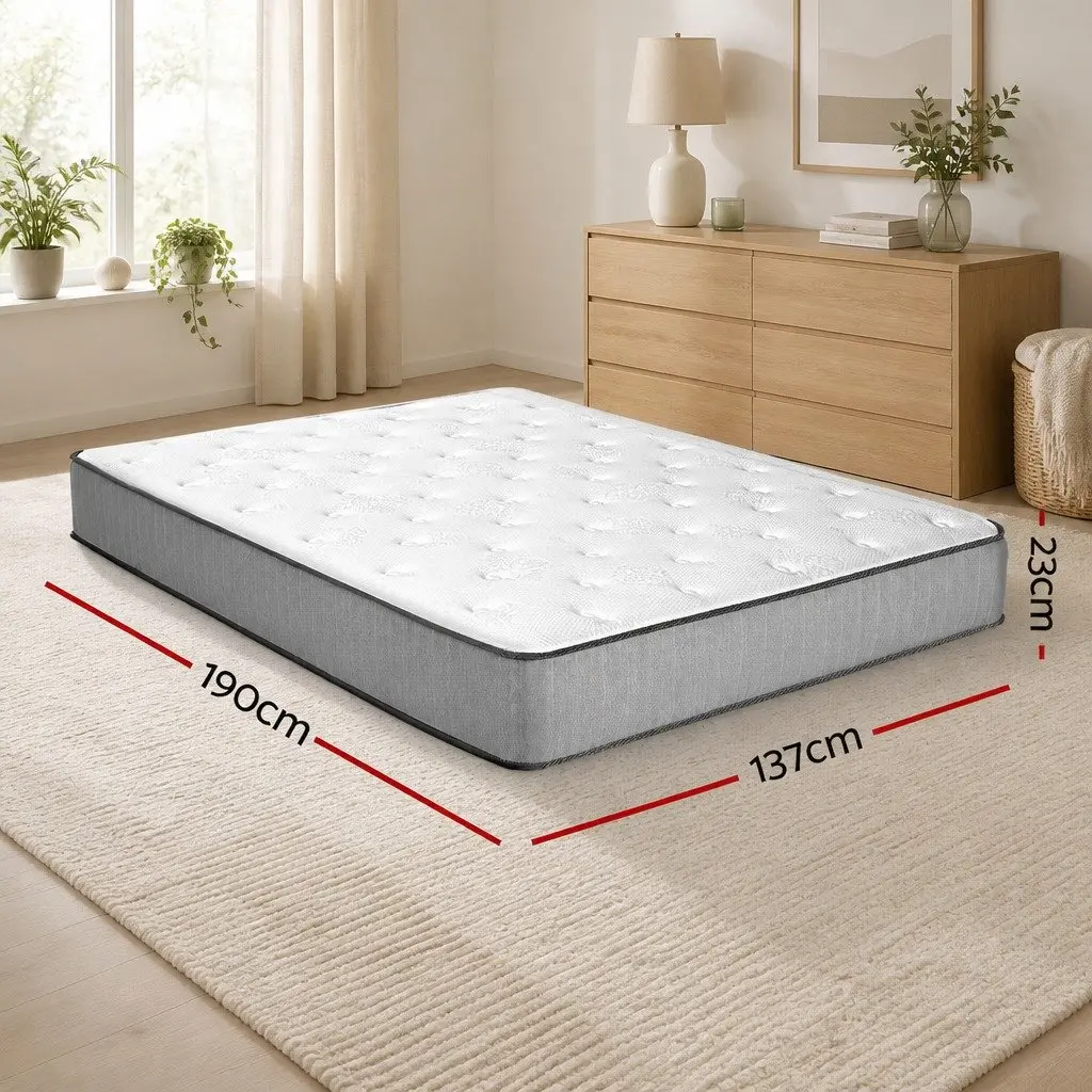 Double Mattress Extra Firm Support 23cm Tight Top Hypoallergenic Grey White