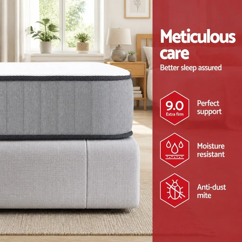 Double Mattress Extra Firm Support 23cm Tight Top Hypoallergenic Grey White